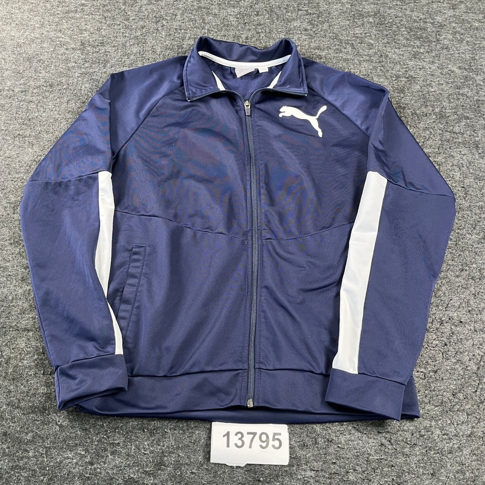Puma Track Jacket Mens Medium Navy Blue Mock Neck Full Zip Training Athleisure